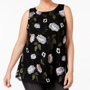 Charter Club Floral Embroidered Mesh Tank Top Size L